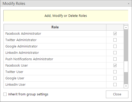 Modify Roles—Facebook Administrator and User Modify Roles—Facebook Administrator and User