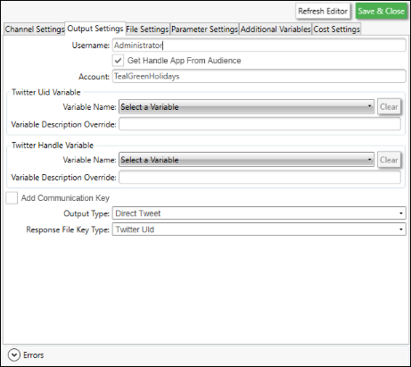 Output Settings tab Output Settings