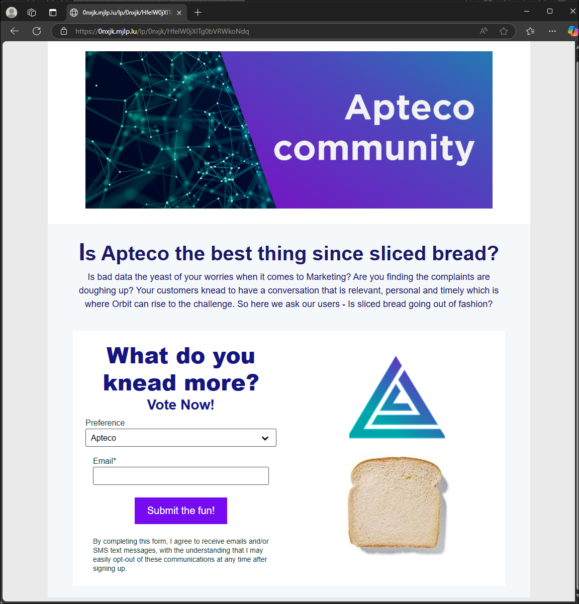 Example landing page with embedded Apteco form