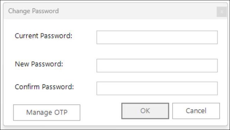 Change password Change password dialog showing Manage OTP option