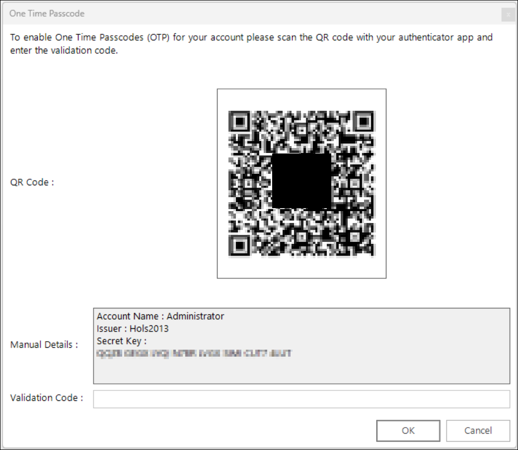 QR code QR code dialog for authenticator app setup
