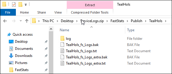Service log files Contents of the service log zip file