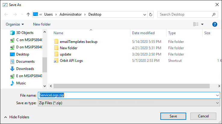 Service log zip file Service log zip file
