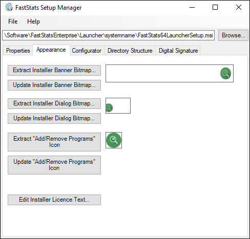 Appearance tab in Setup Manager