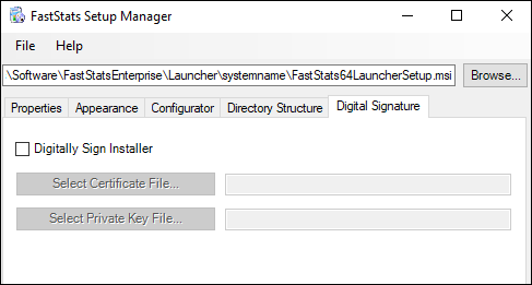 Digital Signature section in Setup Manager