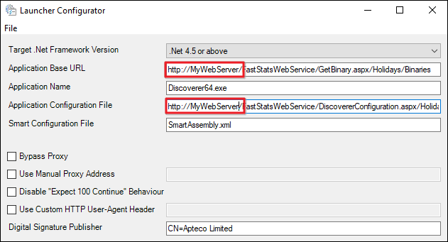 Application Base URL field