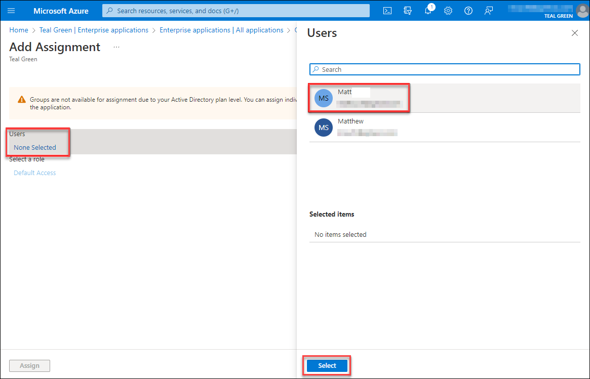 Add users to application dialog