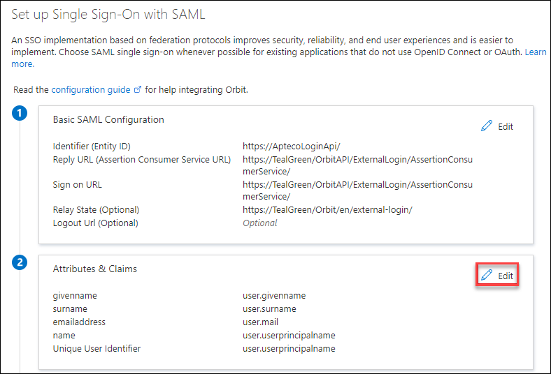 SAML Attributes & Claims setup