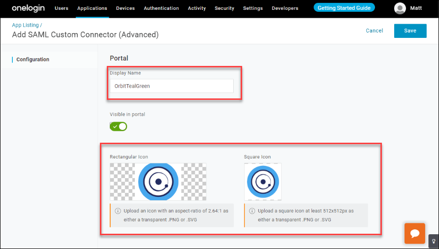 Display name and icons fields