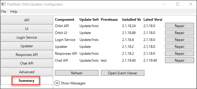 Installation summary Summary page showing Responses API installation status