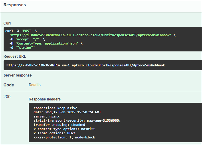 Webhook URL Webhook URL in AptecoSmsWebhook section