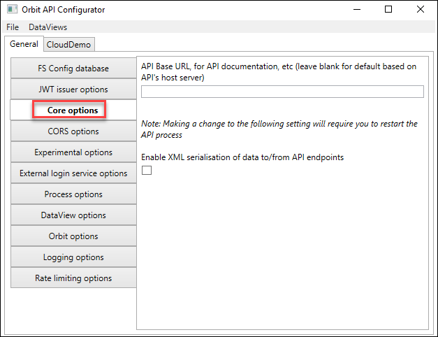 Core options settings