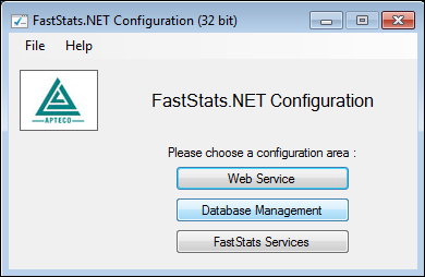 FastStats .NET Configuration showing Database Management option
