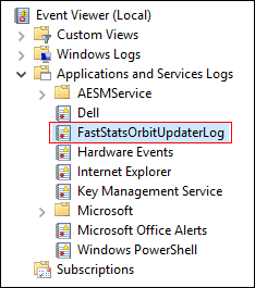 FastStats Orbit Updater Log FastStats Orbit Updater log in Event Viewer