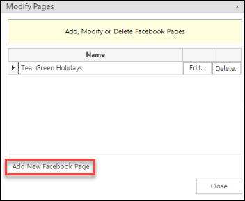 Add new Facebook Page