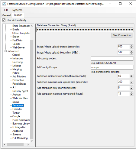 Database connection string—Social