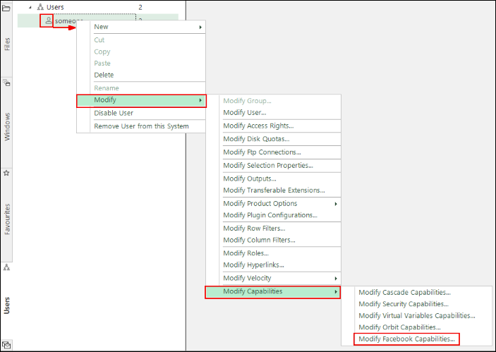 Modify Facebook capabilities