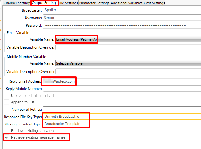 Output settings Output Settings