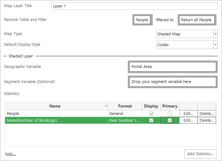 Map Layer 1 tab showing Mean(Number of Bookings) configured as the statistic