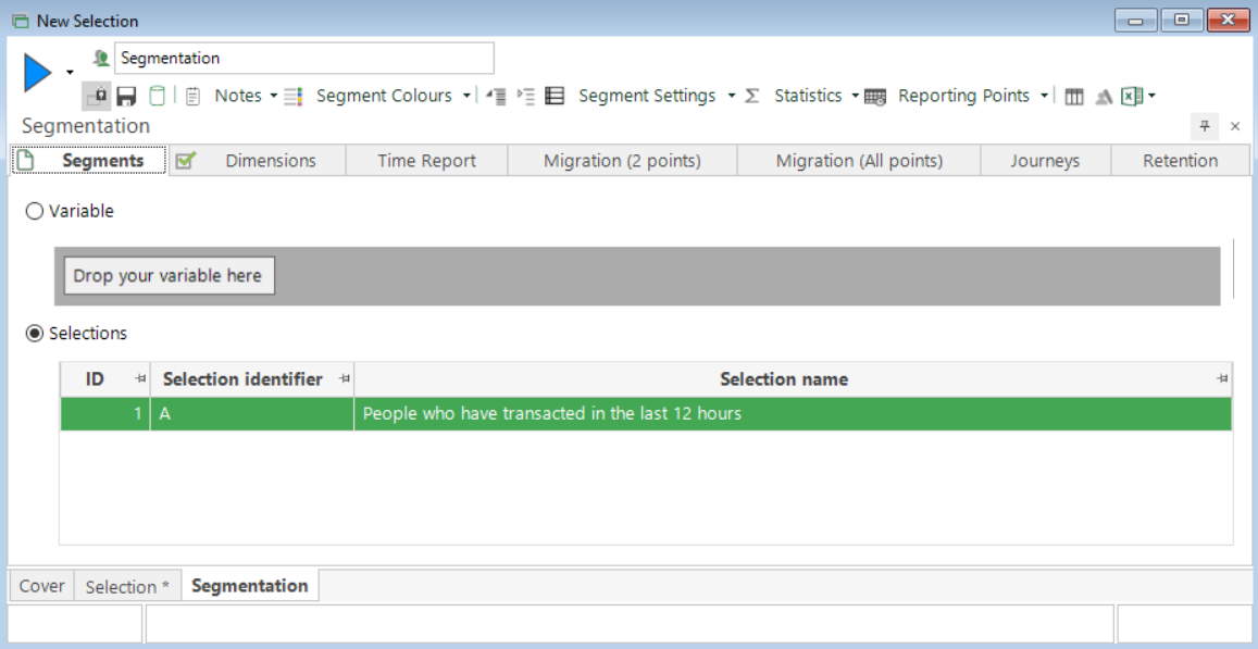 Adding the selection to the Segmentation window