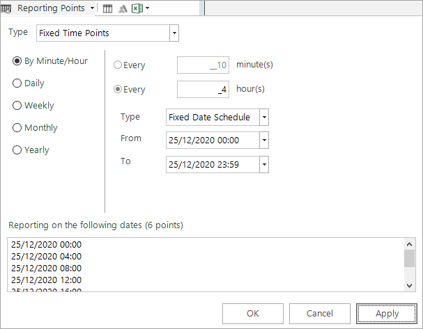 Fixed Date Schedule reporting points configuration