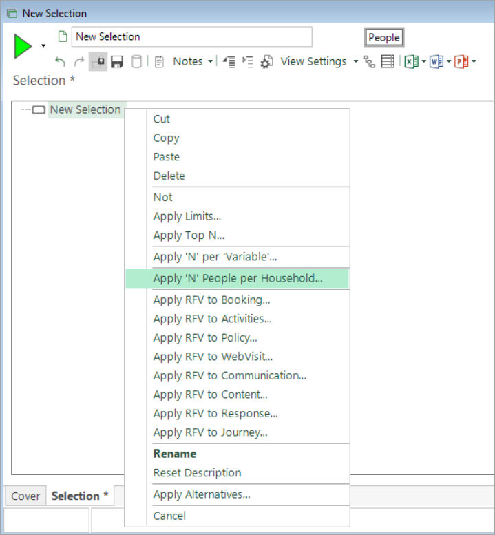 Selection window summary line