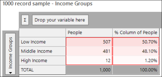 Cube showing 1000 records distributed across Income Groups