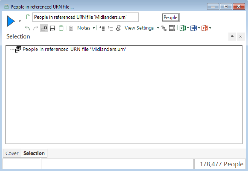 Selection window after left-dragging a URN file