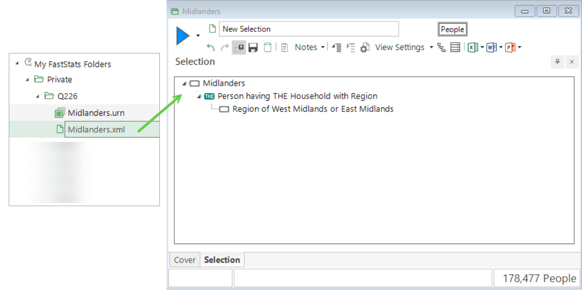 Selection window after left-dragging an XML file to copy its logic