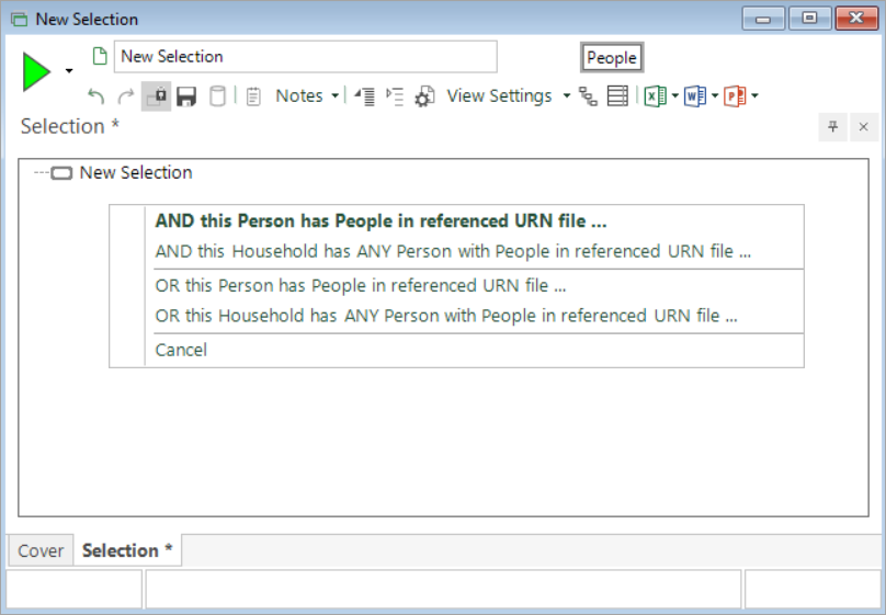 Context menu when right-dragging a URN file into a selection
