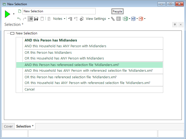 Context menu when right-dragging an XML file to add it by reference