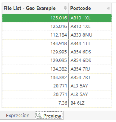 Expression preview results
