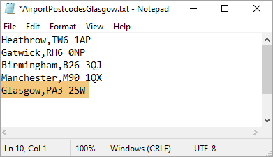 Updated airport postcodes text file including Glasgow