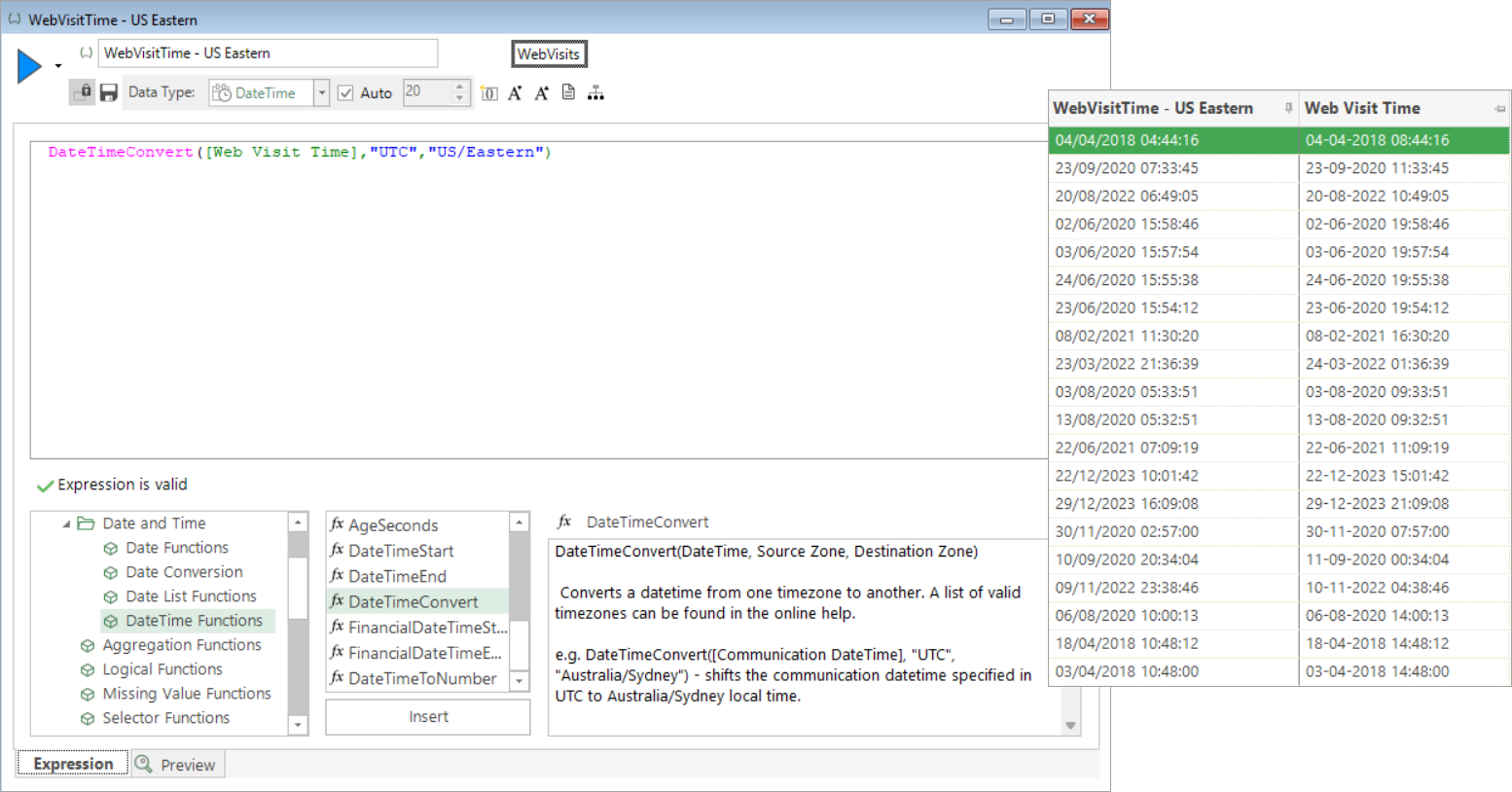 DateTimeConvert function example