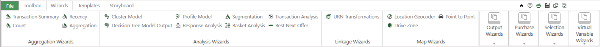 The Wizards ribbon bar in FastStats