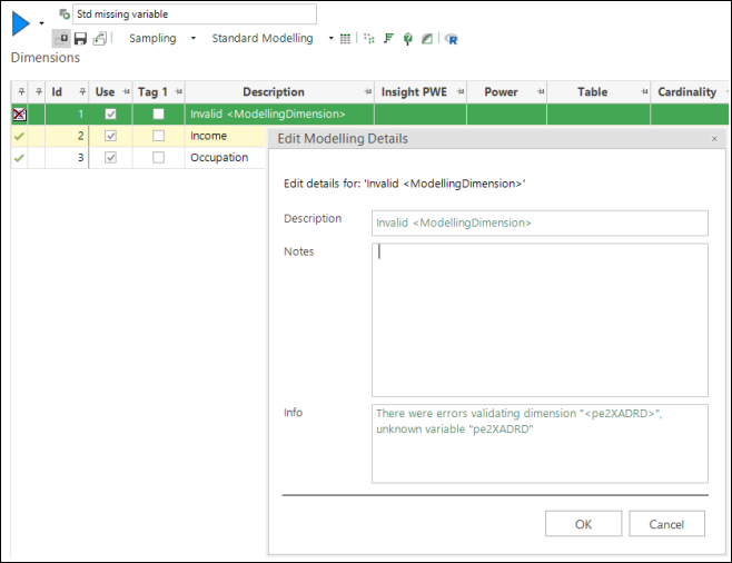 Edit dimension details dialog