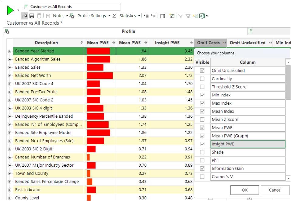 Selecting the Insight PWE column