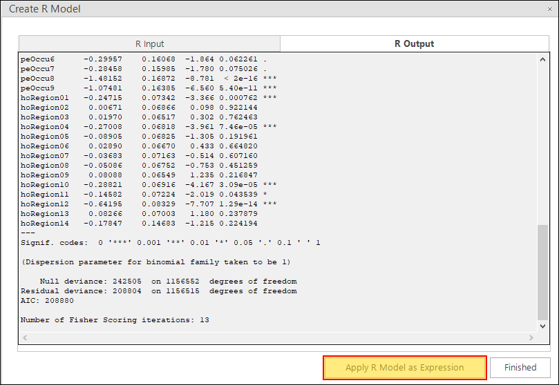 Apply R model as expression button