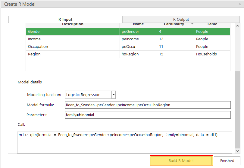 Build R model button