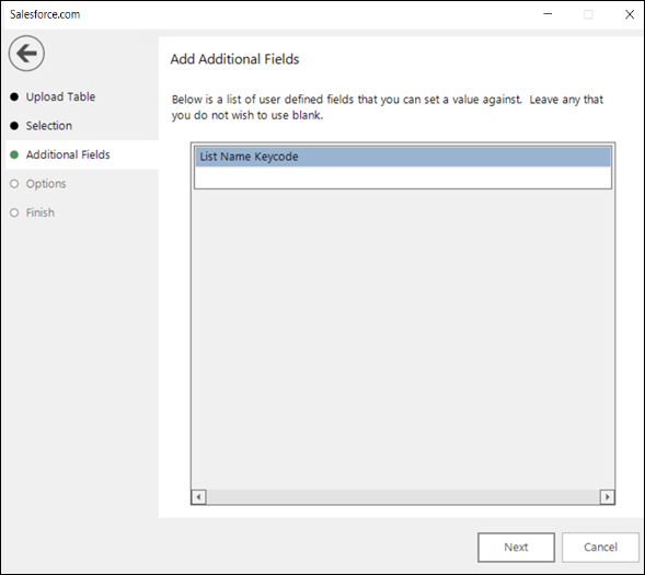 Additional Fields step showing free text field entries