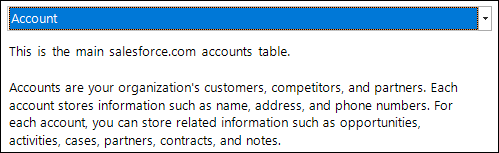 Selecting the Account table from the upload table drop-down