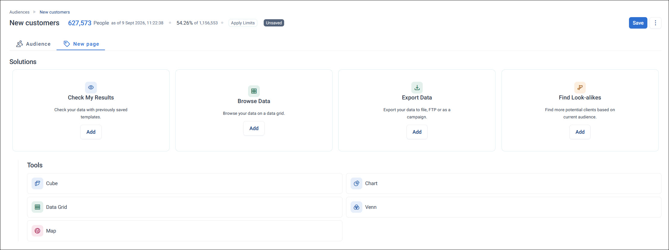New page picker New page picker showing Solutions and Tools