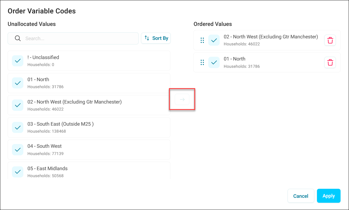 Order variable codes