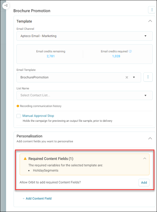 Required content fields