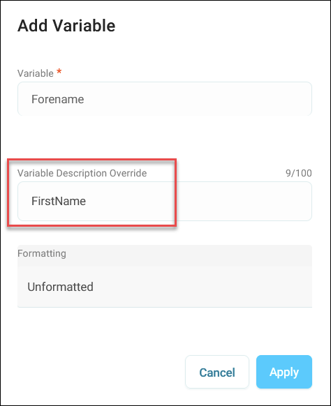 Variable description override