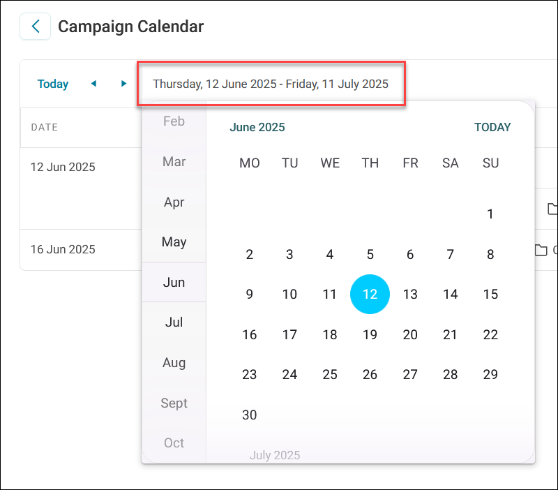 Timeframe calendar