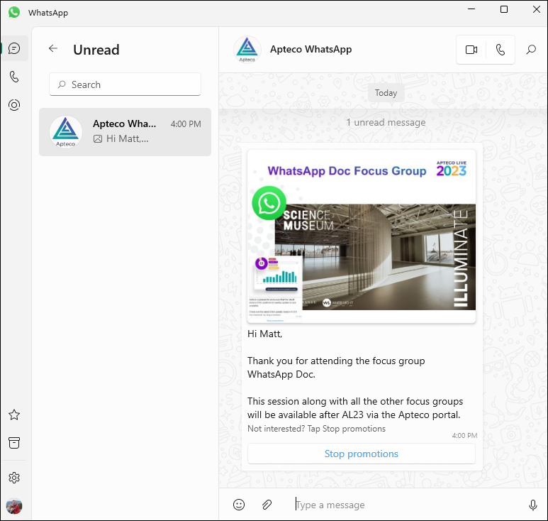 Example WhatsApp Delivery