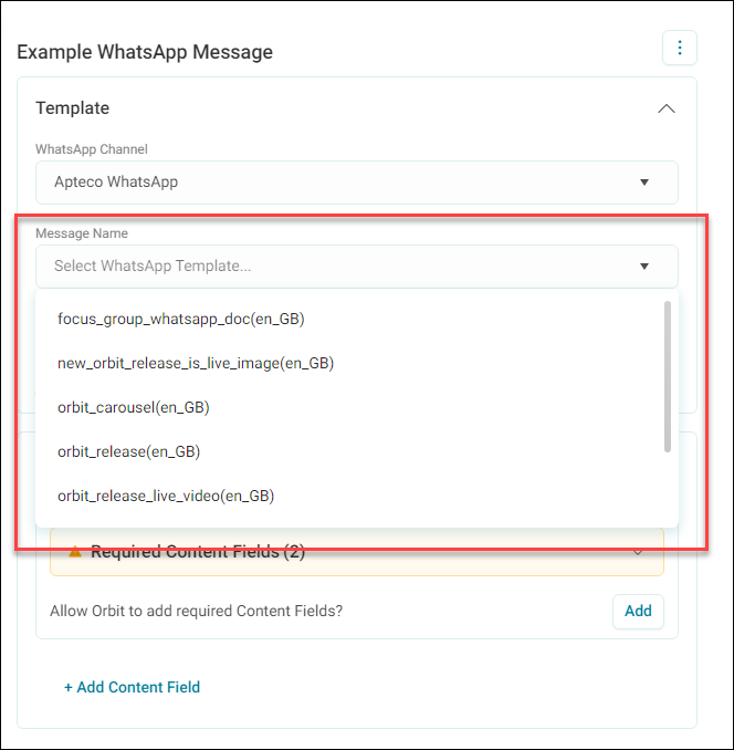 Select Message Template