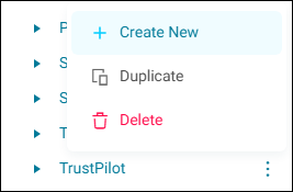 Create new channel Folder option menu with Create New, Duplicate, and Delete