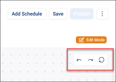 Undo, redo, and reset controls Undo, redo, and reset controls in the top-right corner of the journey canvas, below the Edit Mode indicator